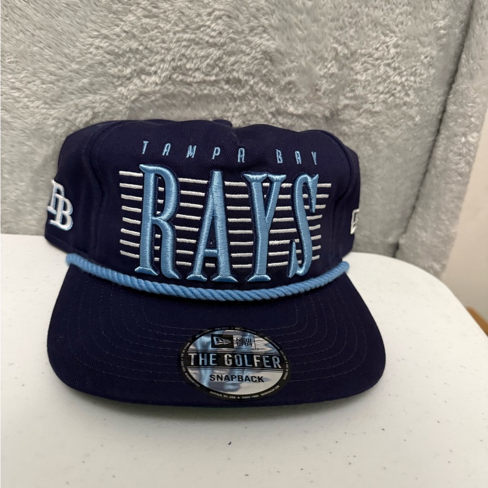 New Era Tampa Bay Rays The Golfer Rope Snapback Hat MLB Navy Blue Retro Wordmark